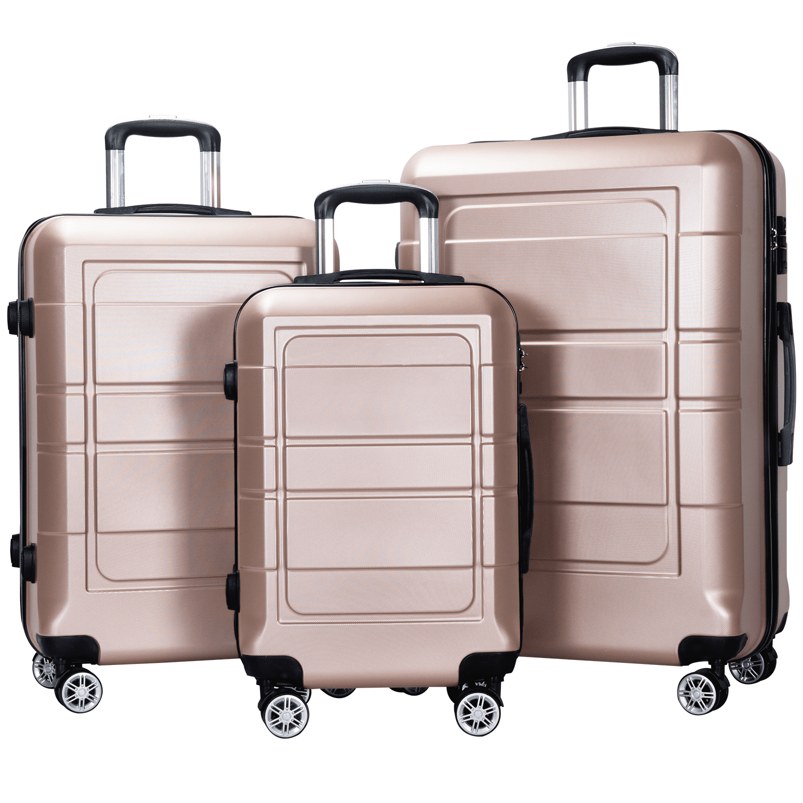 AEDILYS 3 Piece Luggage Sets, ABS Hardside Suitcase Set, TSA Lock, Gold