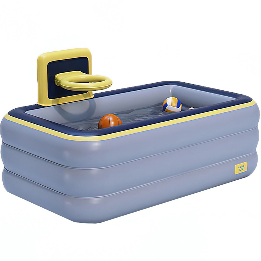 Inflatable Pool, Kiddie Pool Swimming Pool with Basketball Rack, Portable Folding Pools for Kids Toddlers, Infant Early Education Pool Kids Pool for Outdoor, Garden, Backyard, Summer, Gray