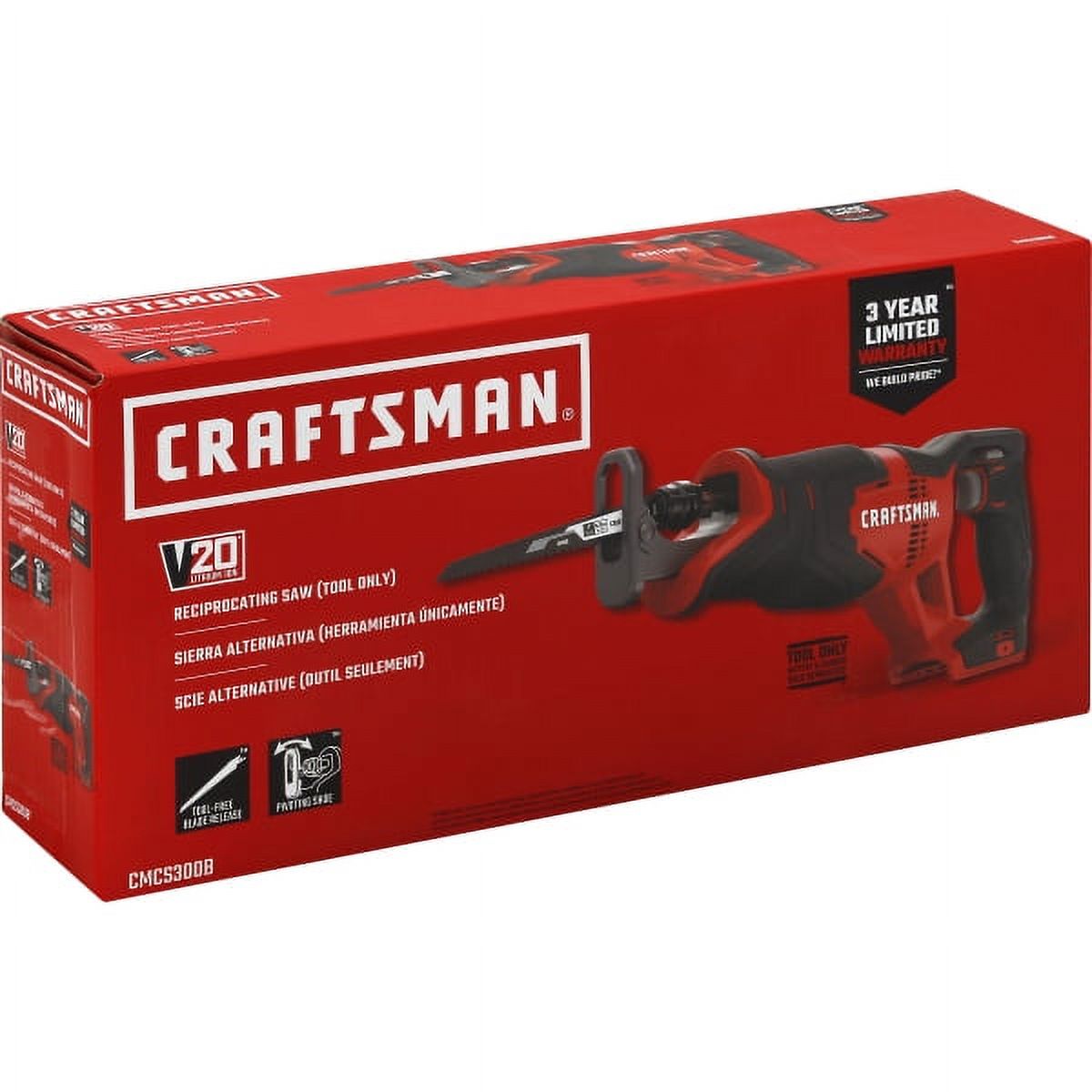 CRAFTSMAN V20 Reciprocating Saw, Cordless, Tool Only CMCS300B