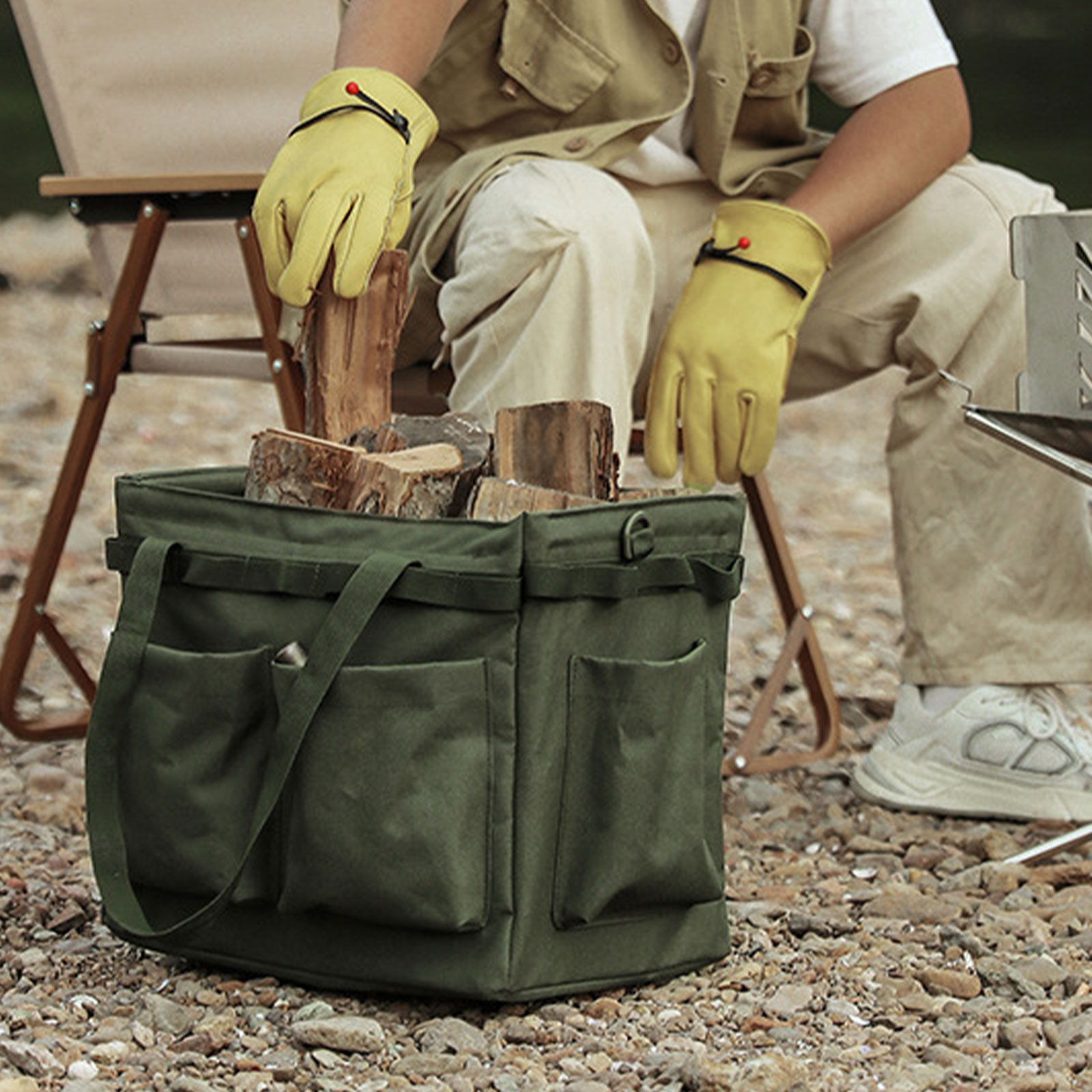 Yyeselk Garden Tool Bag, Camping Bag Hard Bottom Garden Tool Organizer, Collapsible Tool Organizers and Storage Toolbag, Tool Tote for Electrician, Craftsman, Car, Outdoor Grill