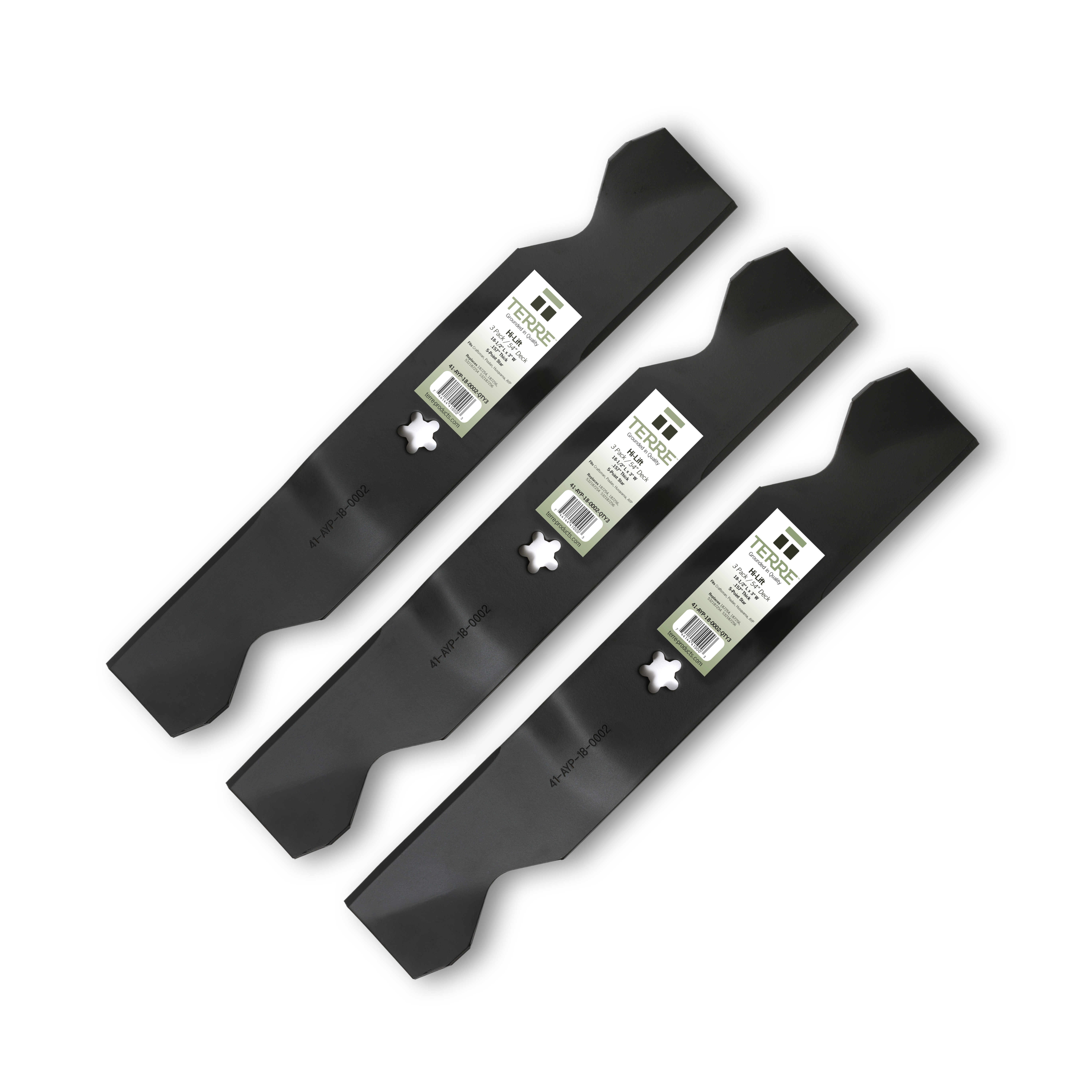 Terre Products, 3 Pack Hi-Lift Lawn Mower Blades, 54 Inch Deck, Compatible with Craftsman, Poulan, Husqvarna, Replacement for PP24007, 187254, 187256, 532187254, 532187256