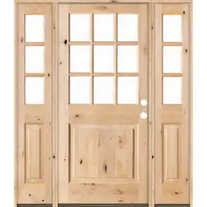 Krosswood Doors 64 in. x 80 in. Craftsman Alder 9-Lite Clear Low-E Unfinished Wood Left-Hand Inswing Prehung Front Door/Sidelites