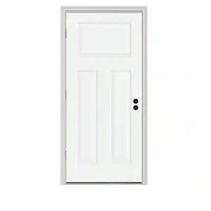 JELD-WEN 30 in. x 80 in. 3-Panel Craftsman White Painted Steel Prehung Right-Hand Outswing Front Door w/Brickmould