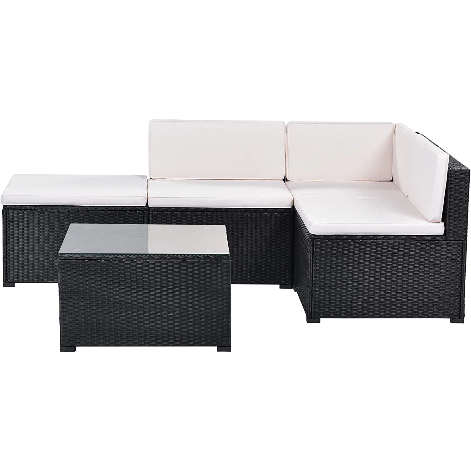 5-Piece: Patio Rattan PE Wicker Furniture Corner Sofa Set