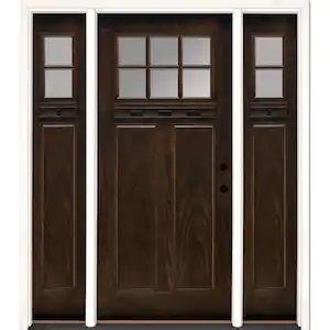 Feather River Doors 67.5 in.x81.625 in. 6 Lt Clear Craftsman Stained Chestnut Mahogany Left-Hand Fiberglass Prehung Front Door w/Sidelites