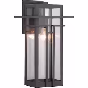 Progress Lighting Boxwood Collection 1-Light Antique Bronze Clear Seeded Glass Craftsman Outdoor Large Wall Lantern Light