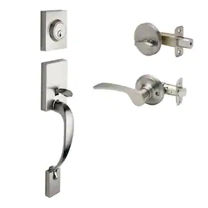 Copper Creek Craftsman Satin Stainless Door Handleset with Right Hand Scandinavian Handle Trim