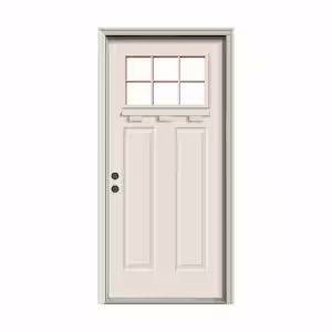 JELD-WEN 36 in. x 80 in. 6 Lite Craftsman Primed Steel Prehung Right-Hand Inswing Front Door w/Brickmould and Shelf
