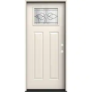 JELD-WEN 36 in. x 80 in. Left-Hand Craftsman Carillon Decorative Glass Primed Steel Prehung Front Door