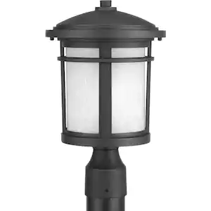 Progress Lighting Wish LED Collection 1-Light Textured Black Etched White Linen Glass Craftsman Outdoor Post Lantern Light