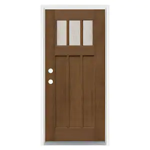 MP Doors 36 in. x 80 in. Medium Oak Right-Hand Inswing 3 Lite Water Wave Craftsman Stained Fiberglass Prehung Front Door