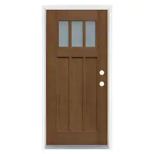 MP Doors 36 in. x 80 in. Medium Oak Left-Hand Inswing 3 Lite Frosted Craftsman Stained Fiberglass Prehung Front Door