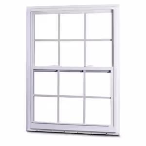 American Craftsman 50 Series Low-E Argon Glass Single Hung White Vinyl Fin Window with Grids, Screen Incl