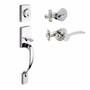 Copper Creek Craftsman Polished Stainless Door Handleset with Left Hand Scandinavian Handle Trim