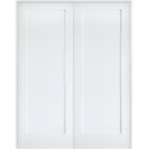 Krosswood Doors 48 in. x 80 in. Craftsman Shaker 1-Panel Bi-Parting MDF Solid Hybrid Core Double Prehung Interior French Door