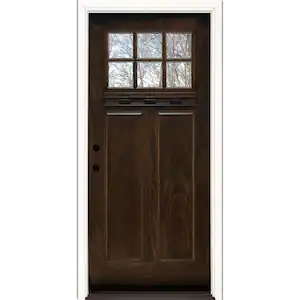 Feather River Doors 37.5 in. x 81.625 in. 6 Lite Craftsman Stained Chestnut Mahogany Right-Hand Inswing Fiberglass Prehung Front Door