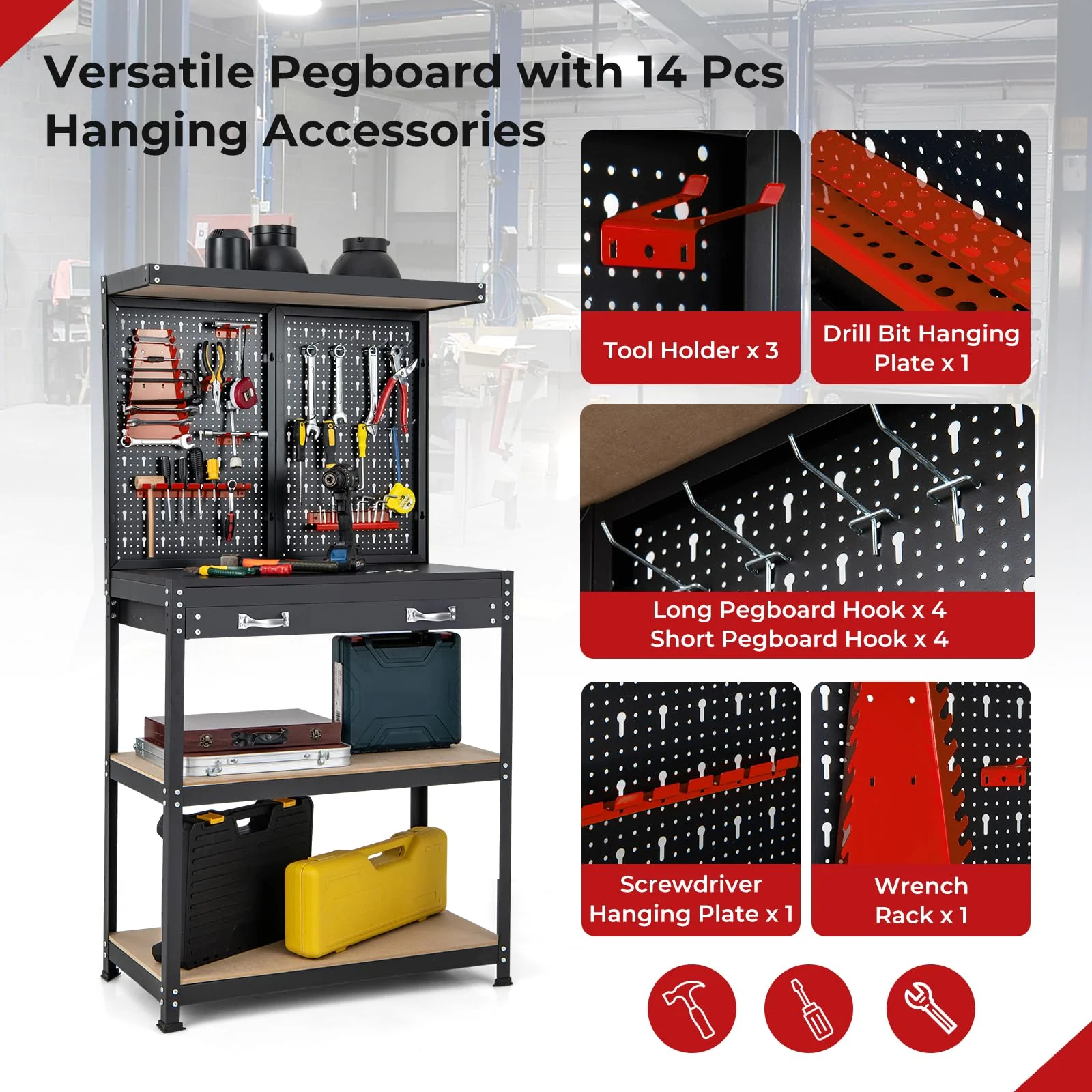 Goplus Workbench with Pegboard, 32