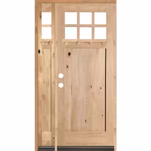 Krosswood Doors 50 in. x 96 in. Craftsman Knotty Alder 6-Lite with DS Unfinished Right-Hand Inswing Prehung Front Door w/Left Sidelite