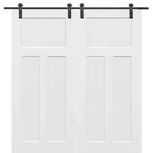 MMI Door 60 in. x 80 in. Primed Composite Craftsman Smooth Surface Solid Core Double Sliding Barn Door with Hardware Kit