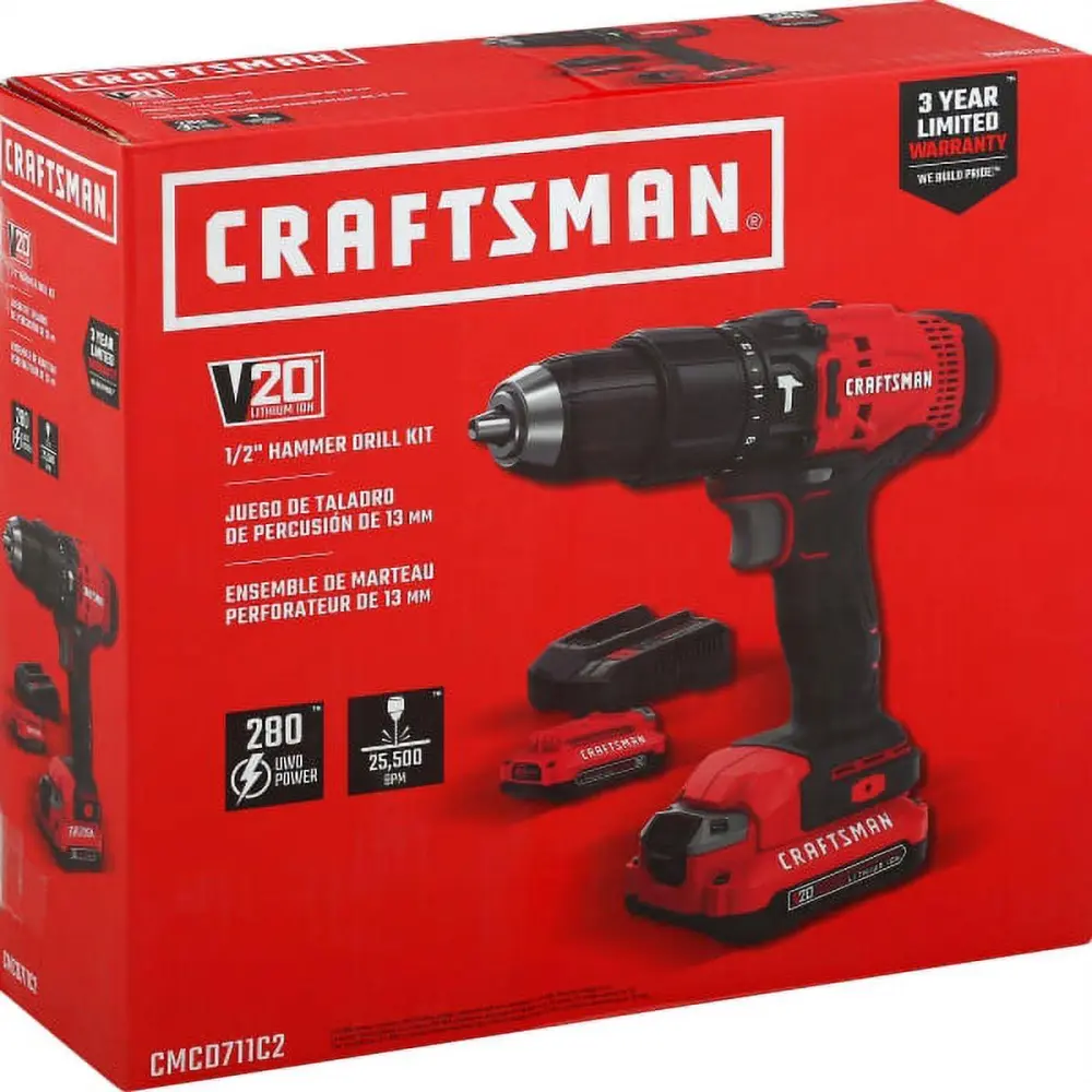 Craftsman 20V MAX 20 volt Brushed Cordless Compact Hammer Drill/Driver 1/2 in. Kit 1500 rpm 255 – Case Of: 1