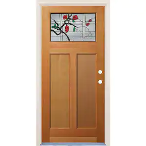 Builders Choice 36 in. x 80 in. 2 Panel Right-Hand/Inswing Craftsman 1 Lite Decorative Glass Unfinished Fir Wood Prehung Front Door