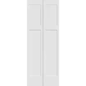 CODEL DOORS 30 in. x 80 in. Solid Wood Primed White Unfinished MDF 2-Panel Craftsman Bi-Fold Door with Hardware