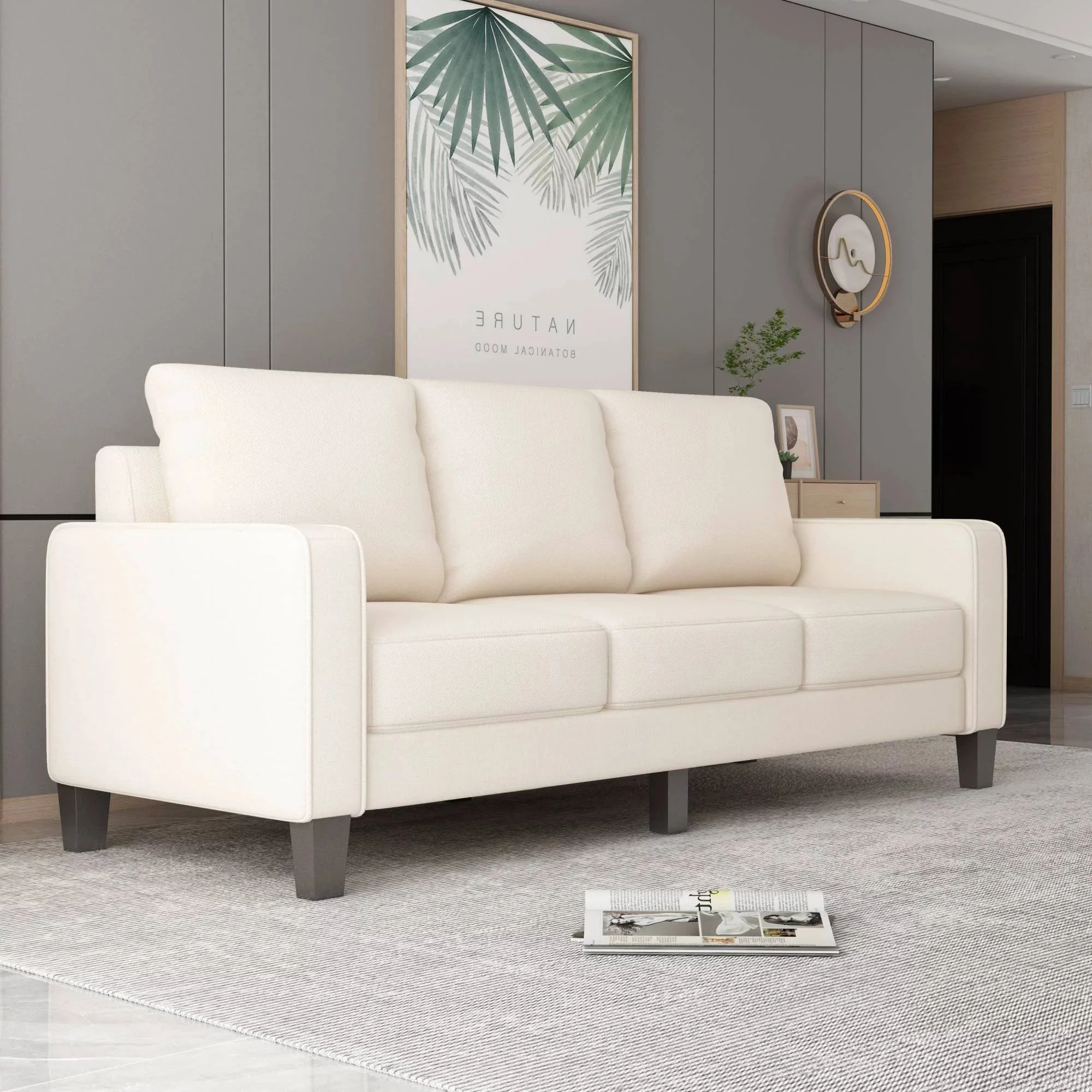 3-Seat Sofa for Living Room-Modern Fabric Sofa Couch with Storage