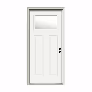 JELD-WEN 30 in. x 80 in. 1 Lite Craftsman White Painted Steel Prehung Left-Hand Inswing Front Door w/Brickmould