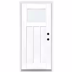 MP Doors 36 in. x 80 in. Smooth White Left-Hand Inswing LowE Classic Craftsman Finished Fiberglass Prehung Front Door