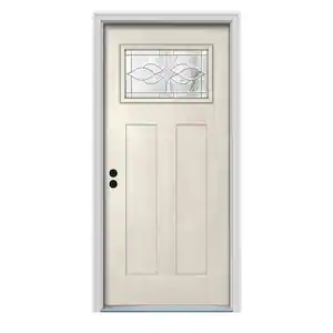 JELD-WEN 36 in. x 80 in. Primed Right-Hand 1-Lite Craftsman Carillon Fiberglass Prehung Front Door with Brickmould