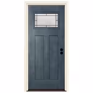 JELD-WEN 36 in. x 80 in. Left-Hand 1-Lite Craftsman Wendover Denim Stained Fiberglass Prehung Front Door with Brickmould