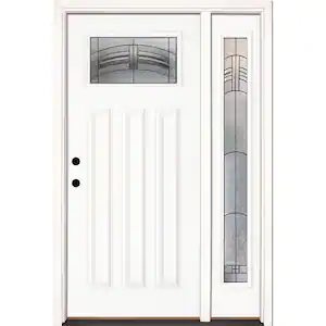 Feather River Doors 50.5 in.x81.625 in. Rochester Patina Craftsman Lt Unfinished Smooth Right-Hand Fiberglass Prehung Front Door w/Sidelite