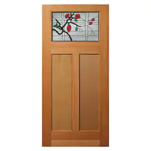 Builders Choice 36 in. x 80 in. 2 Panel Universal/Reversible Craftsman 1-Lite Decorative Glass Unfinished Fir Wood Front Door Slab