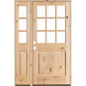 Krosswood Doors 50 in. x 80 in. Craftsman Knotty Alder 9-Lite Unfinished Right-Hand Inswing Prehung Front Door with Left Hand Sidelite