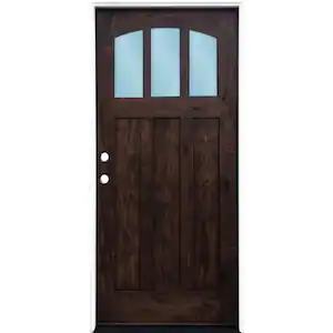 Pacific Entries 36 in. x 80 in. Craftsman Espresso Right Hand Inswing 3-lite w/ Arched Reed Glass Stained Alder Wood Pre-Hung Front Door