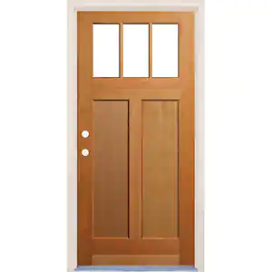 Builders Choice 36 in. x 80 in. 2 Panel Right-Hand/Inswing Craftsman 3 Lite Clear Low-E Glass Unfinished Fir Wood Prehung Front Door