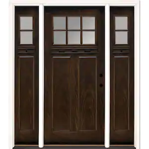Feather River Doors 63.5 in.x81.625 in. 6 Lt Clear Craftsman Stained Chestnut Mahogany Left-Hand Fiberglass Prehung Front Door w/Sidelites