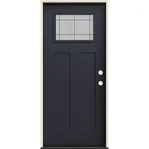 JELD-WEN 36 in. x 80 in. Left-Hand 1/4 Lite Craftsman Dilworth Decorative Glass Black Fiberglass Prehung Front Door