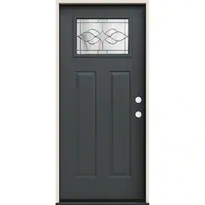 JELD-WEN 36 in. x 80 in. Left Hand Craftsman Carillon Decorative Glass Marine Steel Prehung Front Door