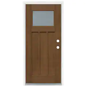 MP Doors 36 in. x 80 in. Medium Oak Left-Hand Inswing Frosted Craftsman Stained Fiberglass Prehung Front Door