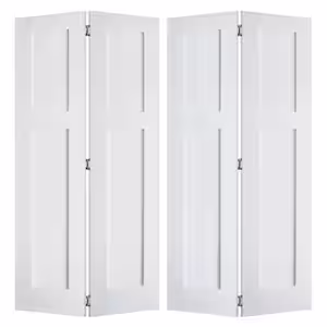 Krosswood Doors 72 in. x 80 in. Craftsman Shaker 2-Panel Solid Hybrid Core Primed MDF Interior Bifold Double Door with Hardware