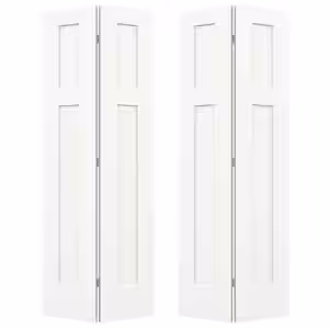 JELD-WEN 36 in. x 80 in. 3 Panel Craftsman White Painted Smooth Molded Composite Closet Bi-Fold Double Door