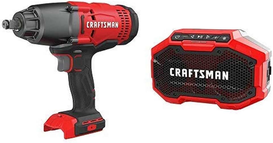 CRAFTSMAN V20 Cordless Impact Wrench with Bluetooth Speaker, Tools Only (CMCF900B & CMCR001B)