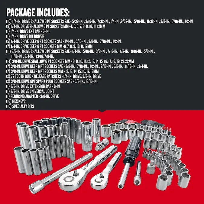 CRAFTSMAN 105-Piece Standard (SAE) and Metric Combination Polished Chrome Mechanics Tool Set with Hard Case