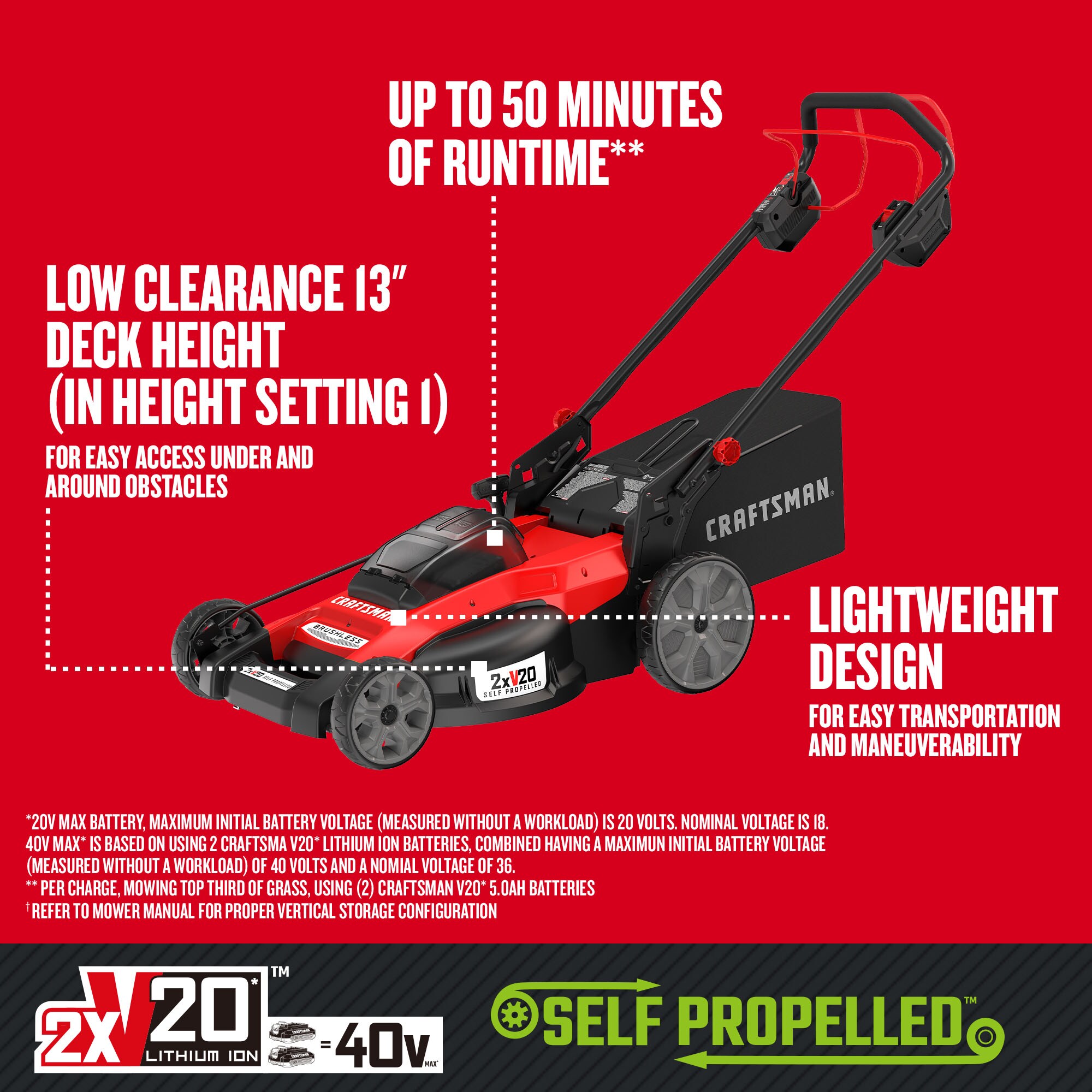 CRAFTSMAN Self-Propelled Cordless Mower 20-volt 20-in Cordless Self-propelled Lawn Mower 5 Ah (Battery and Charger Included)