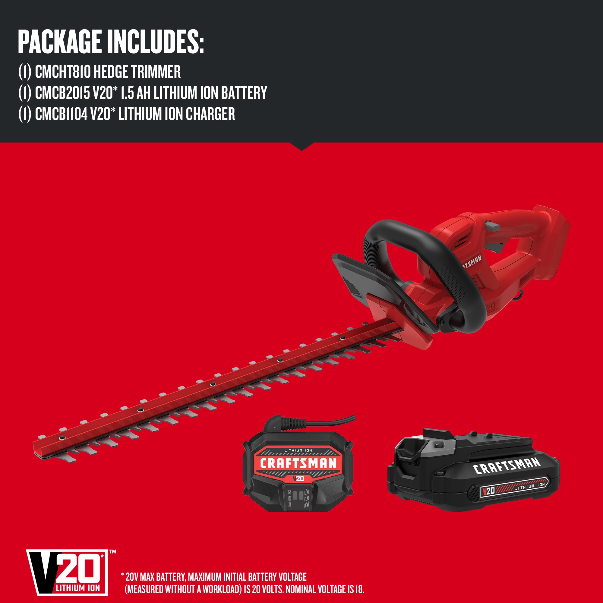 CRAFTSMAN V20 20-volt Max 20-in Battery Hedge Trimmer 1.5 Ah (Battery and Charger Included)