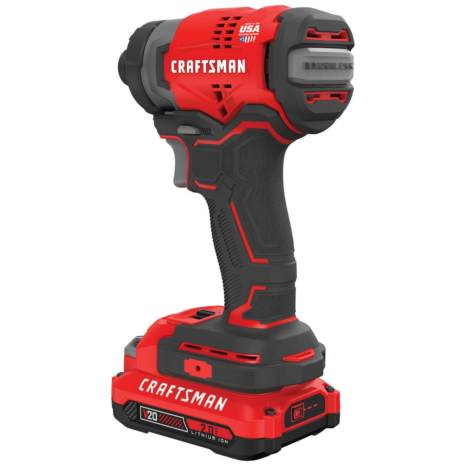 CRAFTSMAN V20 20-volt Max Brushless Cordless Impact Driver (2-Batteries Included, Charger Included and Soft Bag included)