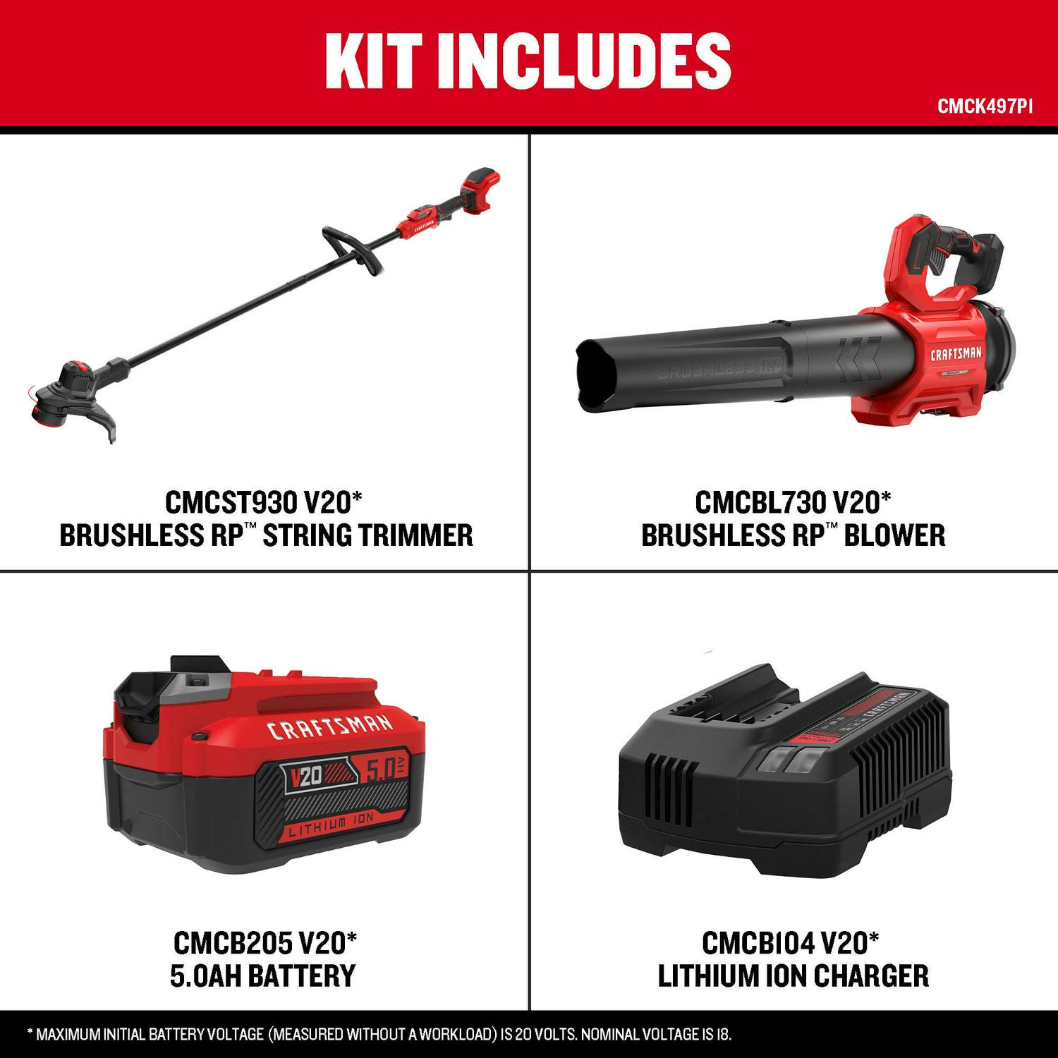 CRAFTSMAN Brushless RP 20-volt Max Cordless Battery String Trimmer and Leaf Blower Combo Kit (Battery and Charger Included)
