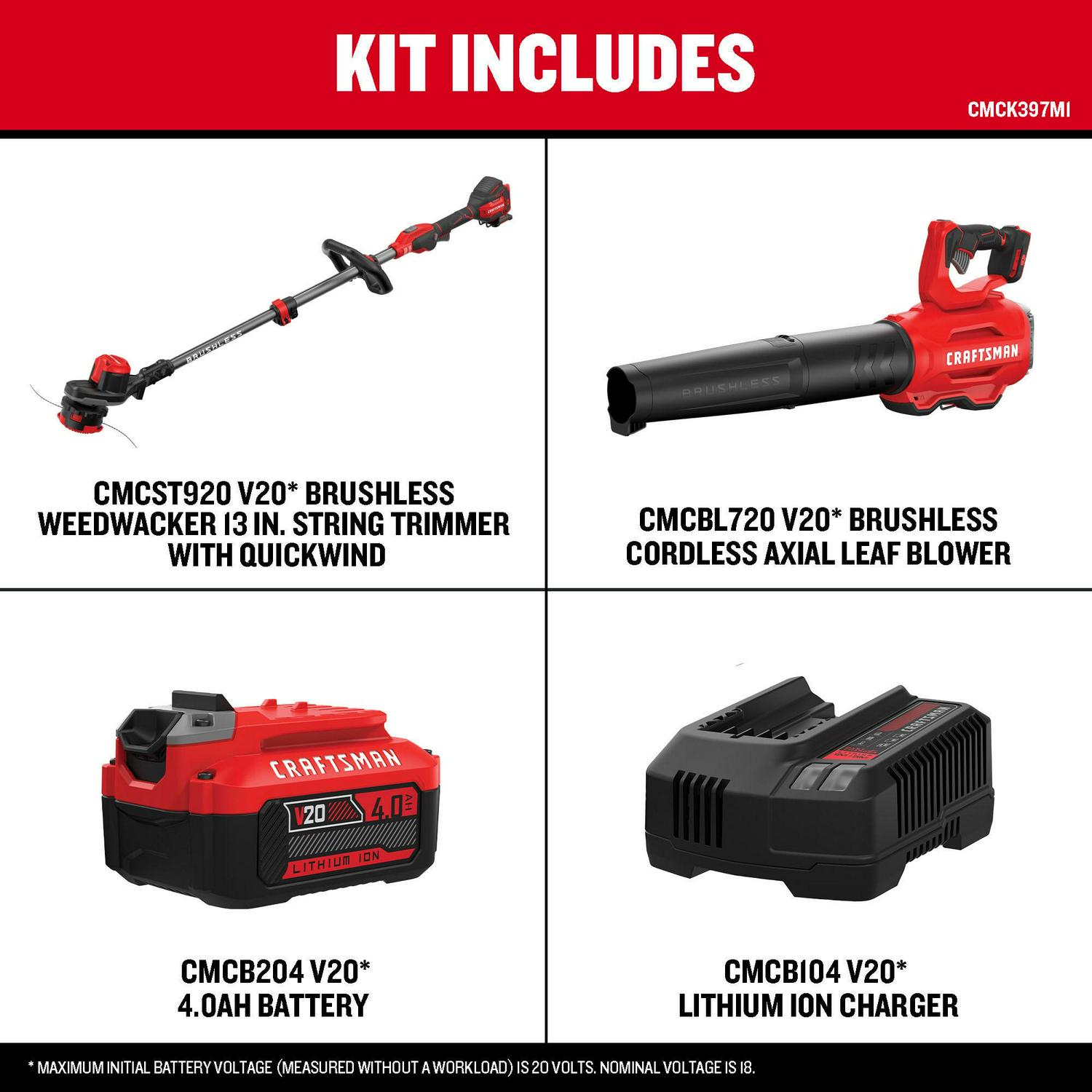 CRAFTSMAN V20 20-volt Max Cordless Battery String Trimmer and Leaf Blower Combo Kit (Battery and Charger Included)