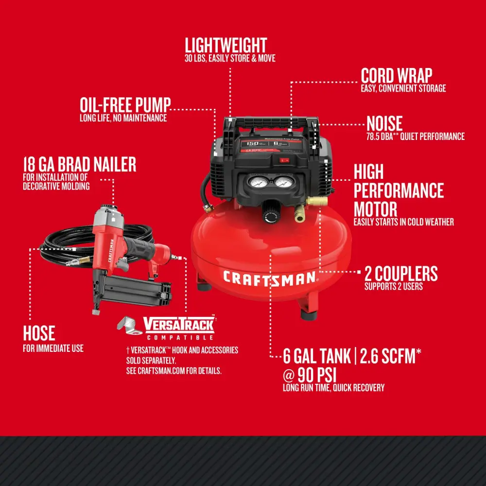 CRAFTSMAN 6-Gallons Portable 150 Psi Pancake Air Compressor with Accessories